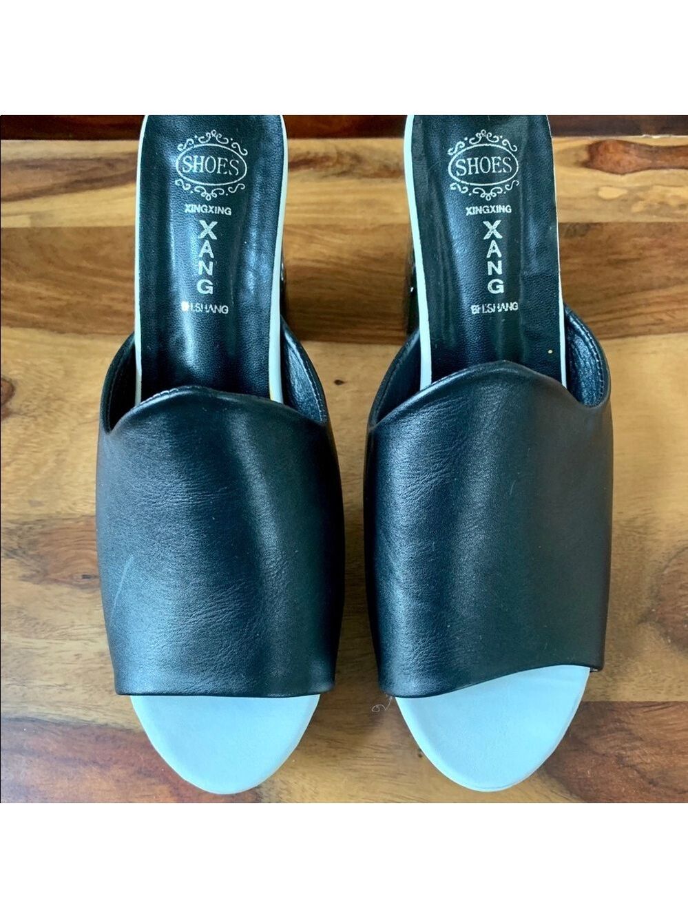 One of A Kind Black & White Open Toe Heels - Picture 3 of 3